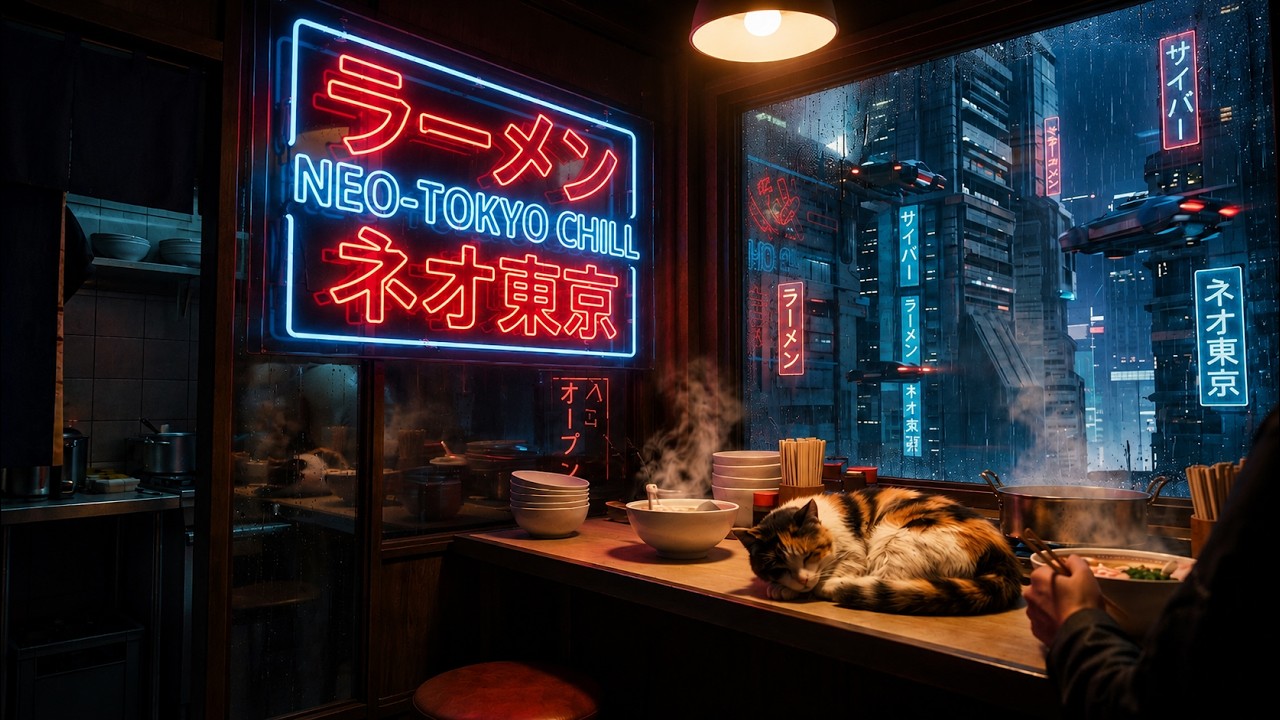 Neo-Tokyo Rain 🌧️ Sleeping Cat & Lofi Hip Hop Beats | Relax & Study [2 Hours]