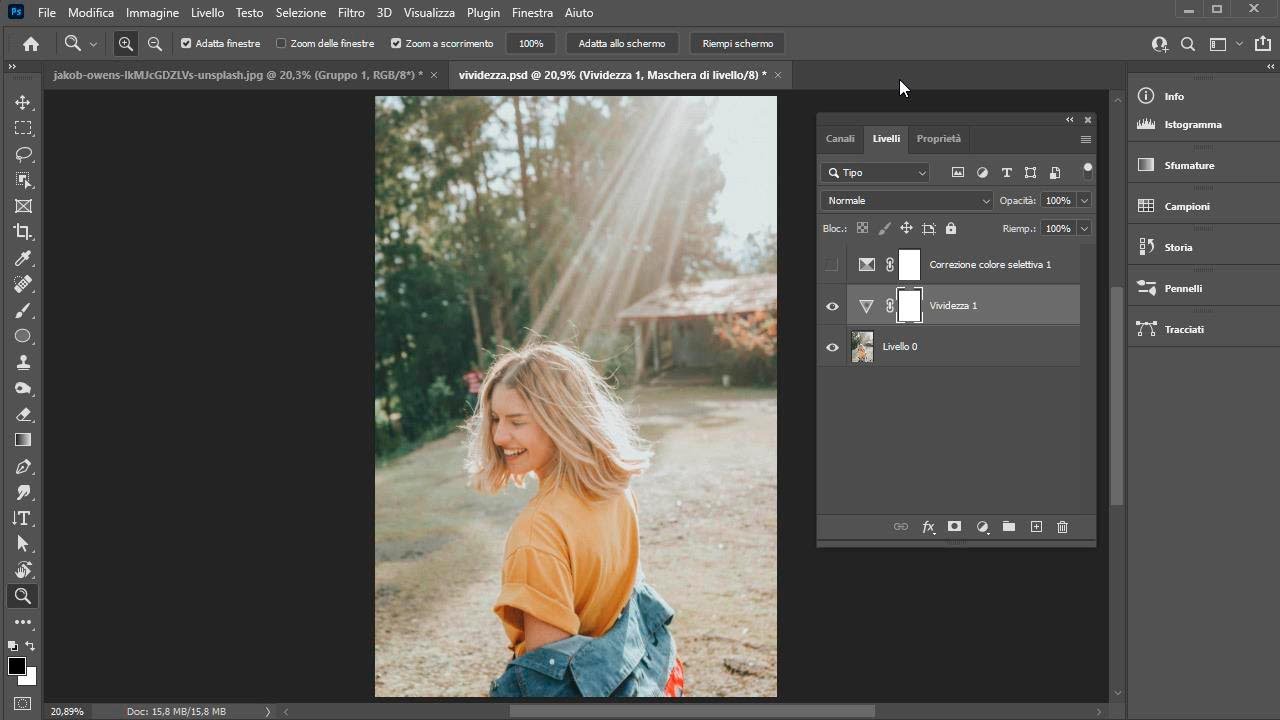 Photoshop Aumentare la Saturazione tramite la Vividezza