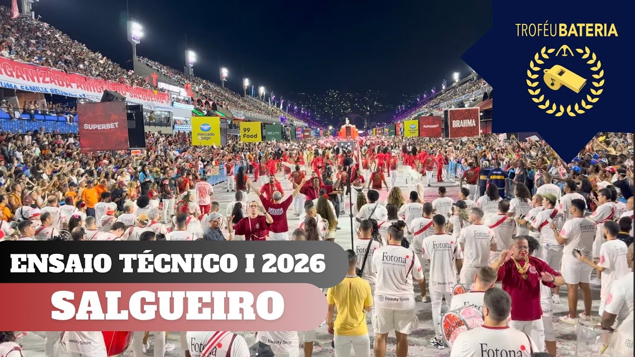 Bateria do Salgueiro no ensaio técnico para o carnaval 2026