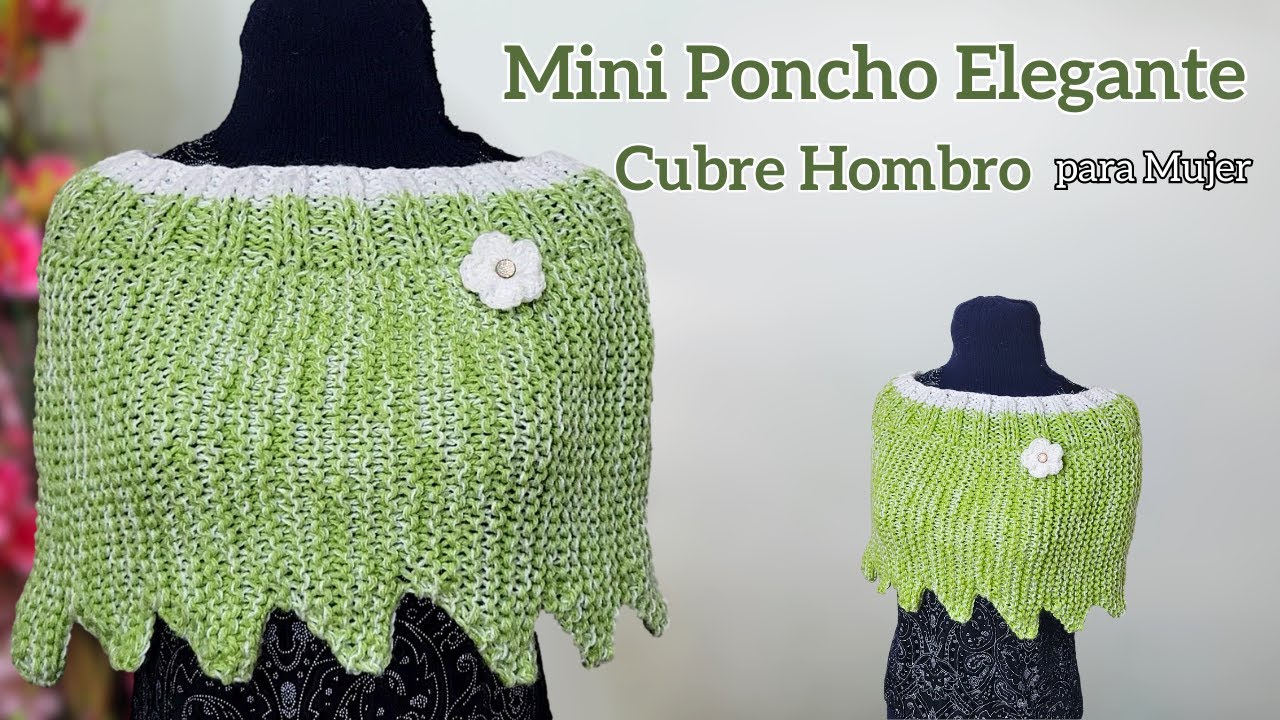Mini Poncho Cubre Hombros a Dos Agujas con acabado Zig Zag Elegante  – Tejido a 2 Agujas Premium