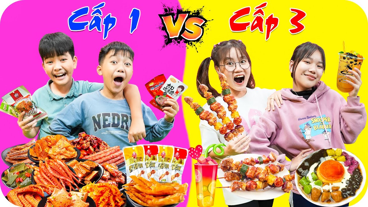Đại Chiến Đồ Ăn Vặt Cổng Trường Cấp 1 Vs Cấp 3 ♥ Min Min TV Minh Khoa