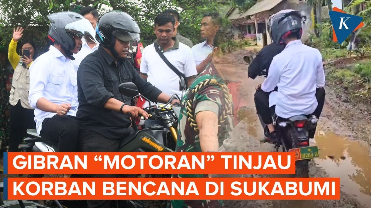 Momen Gibran Naik Motor Tinjau Korban Pergerakan Tanah di Sukabumi