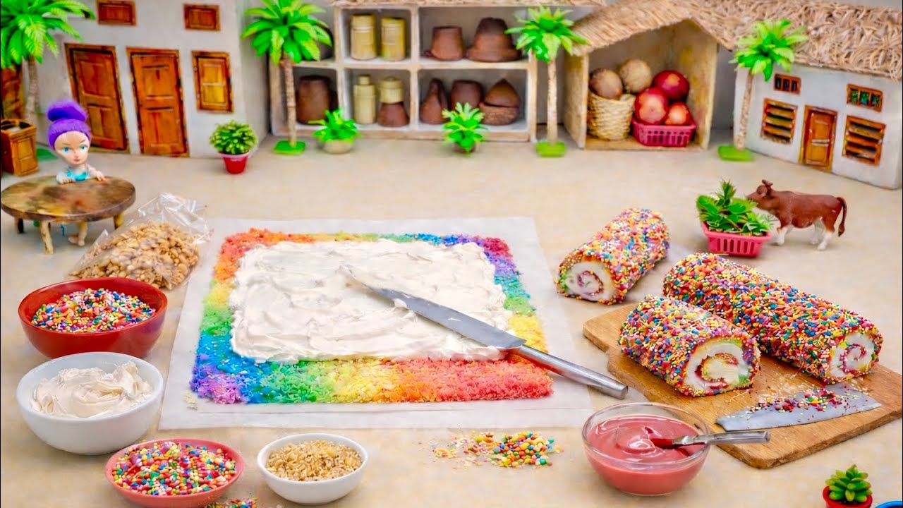 Miniature Oreo Swiss Roll | without Oven | Oreo Biscuit Cake Recipe | ￼Miniature Village Cooking