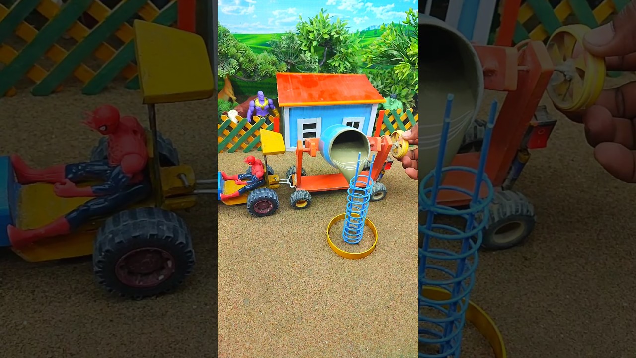 🚜😱 Mini Tractor Making Cement Pillar with Concrete Mixer | Amazing DIY Real Working Machine #shorts