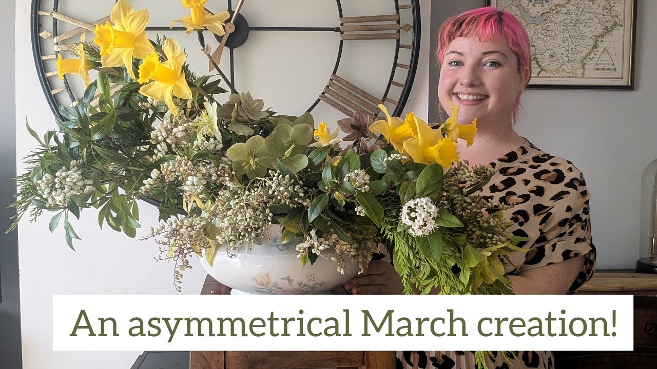 A seasonal asymmetrical March floral creation!