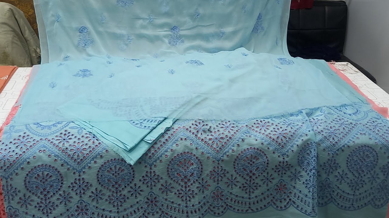 3pcsuits/ chikinkari border/ Boring work / embroided chiffoon dupatta/ summer collection