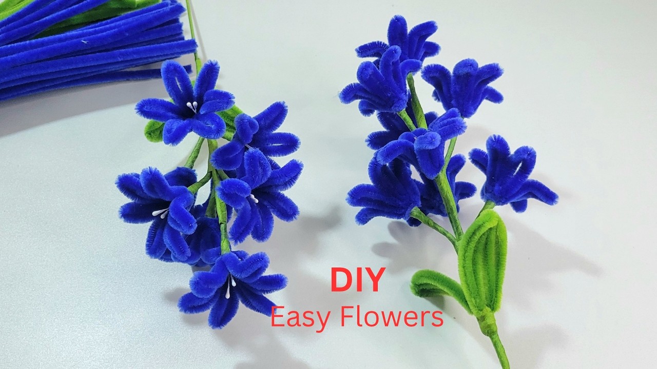 DIY Pipe Cleaner Easy to Make Beautiful Easy Flowers | Blue Chenille Easy Bouquet Flowers.