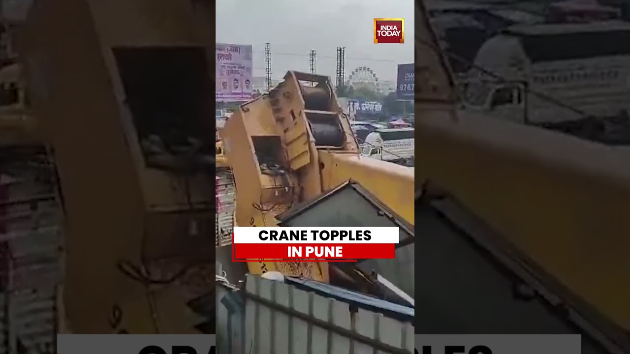 Heavy-Duty Crane Topples Onto Commercial Building During Anti-Hoarding Drive in Pune | #pune