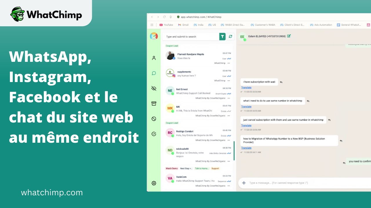 Boîte de réception omnicanal | WhatsApp, Instagram, Facebook et chat de site Web en un seul endroit