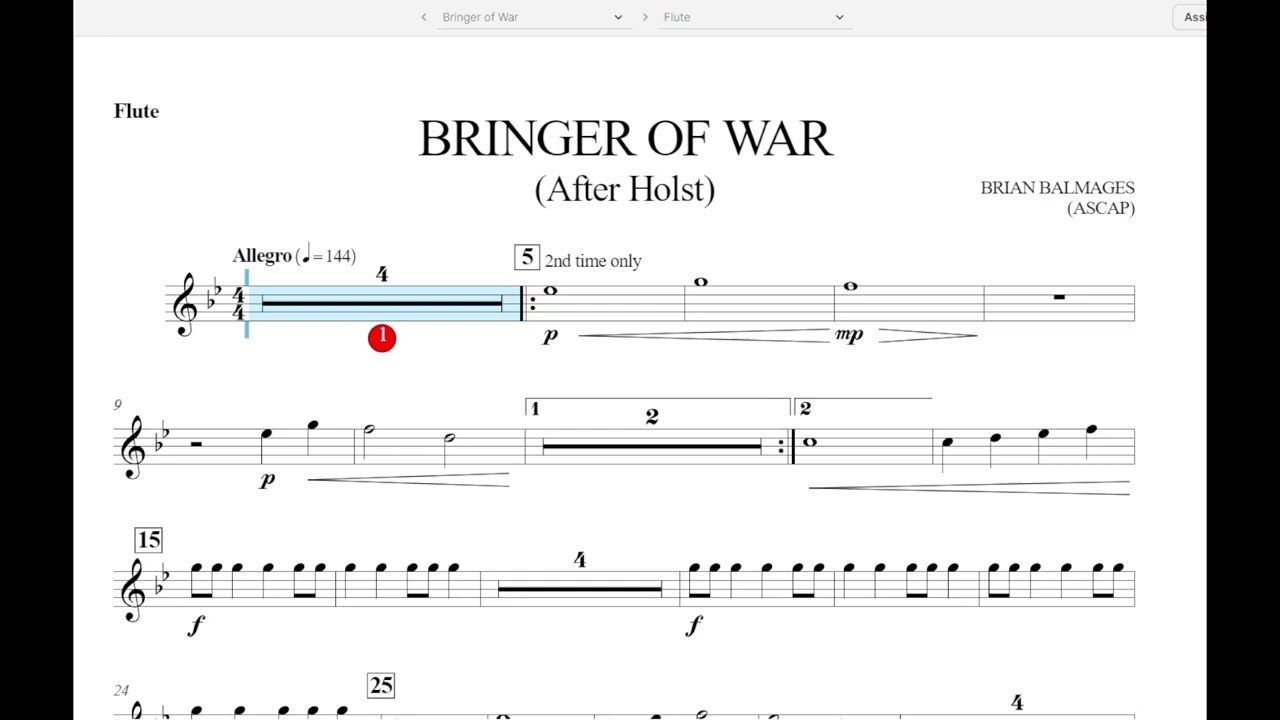 Bringer of War (Brian Balmages) Flute Play Along