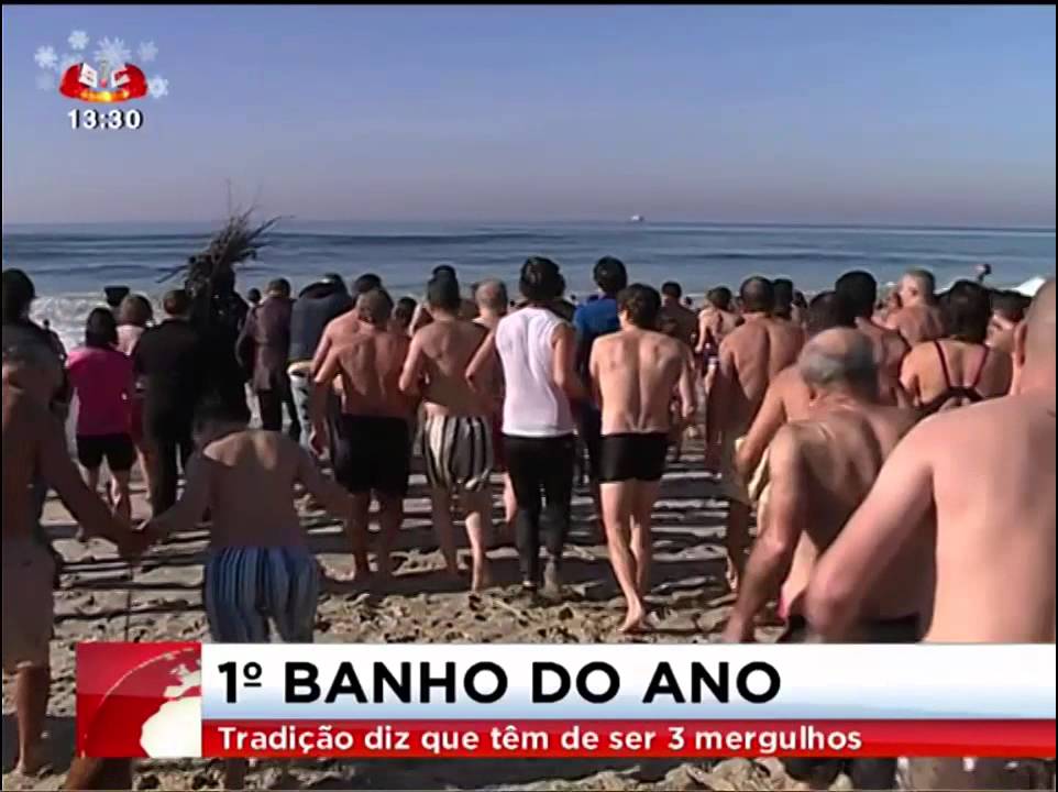 1º Banho do Ano 2015 - Praia da Barra - Ílhavo - Reportagem SIC