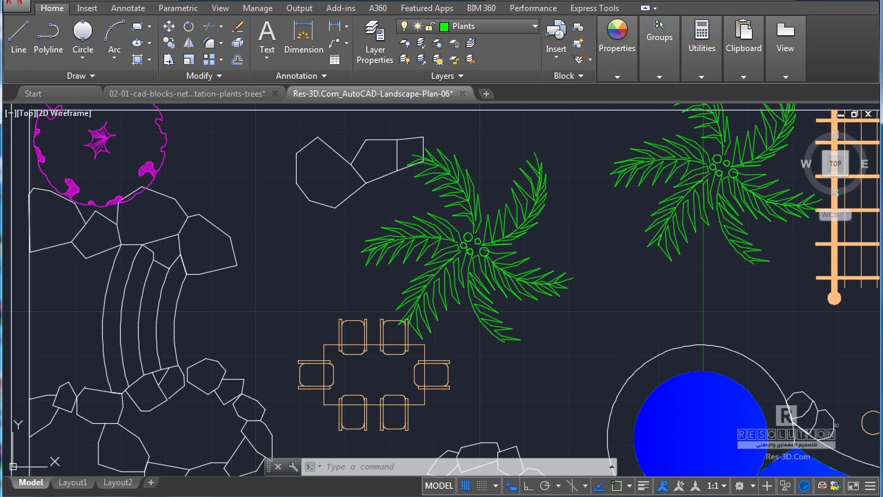 07. وضع النباتات والحشائش - تصميم مخطط لاند سكيب على الأوتوكاد AutoCAD Landscape Plan