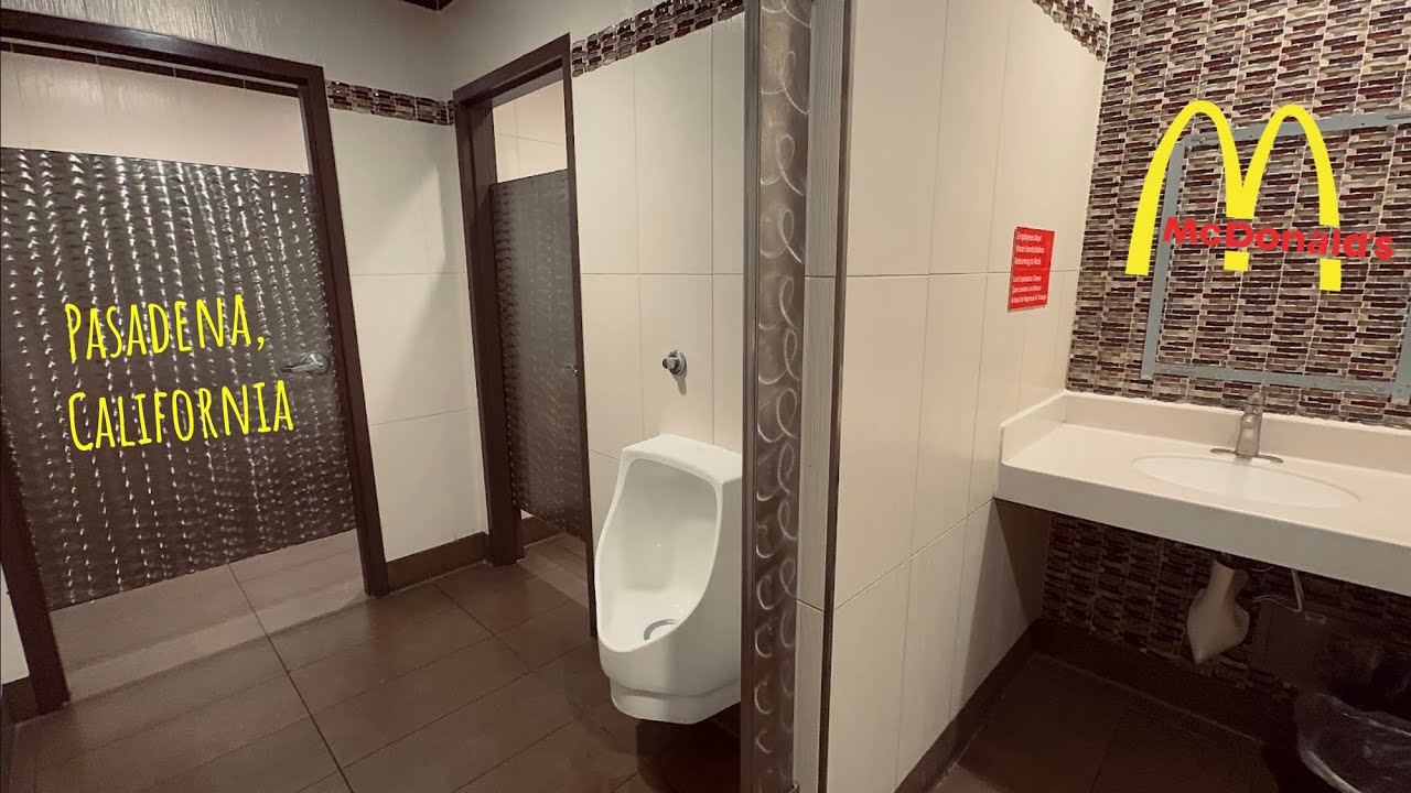 Men&rsquo;s Restroom | Sloan Urinal & Toto CT705 Toilet Flush, World Dryer XRA | McDonald&rsquo;s, Pasadena, CA 