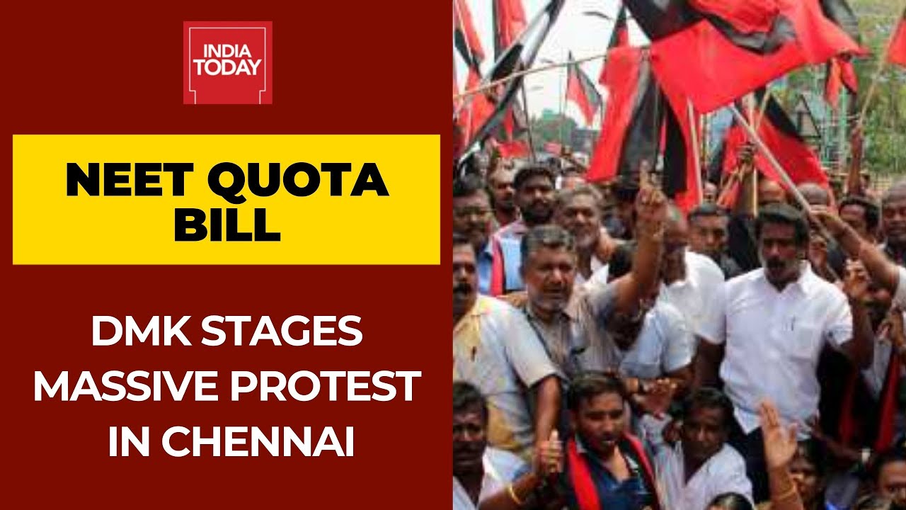 DMK Stages Massive Protest Outside Raj Bhavan In Chennai Over NEET Quota Bill