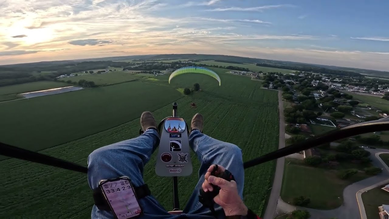 Powered Paramotor Party Train Flight - Almost flew into a powerline - Ohio Paramotor Trike Adventure