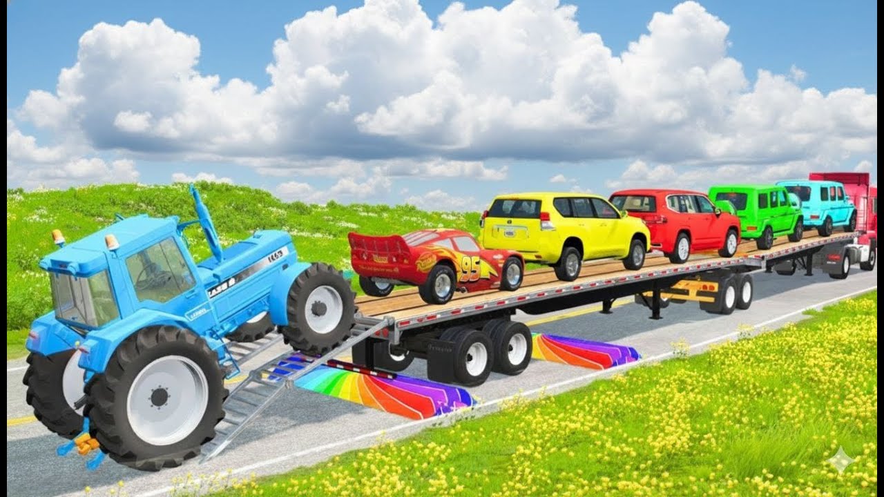 Flatbed Truck McQueen | Transportation with Truck - Pothole vs Car #61 | BeamNG.Drive Gameplay