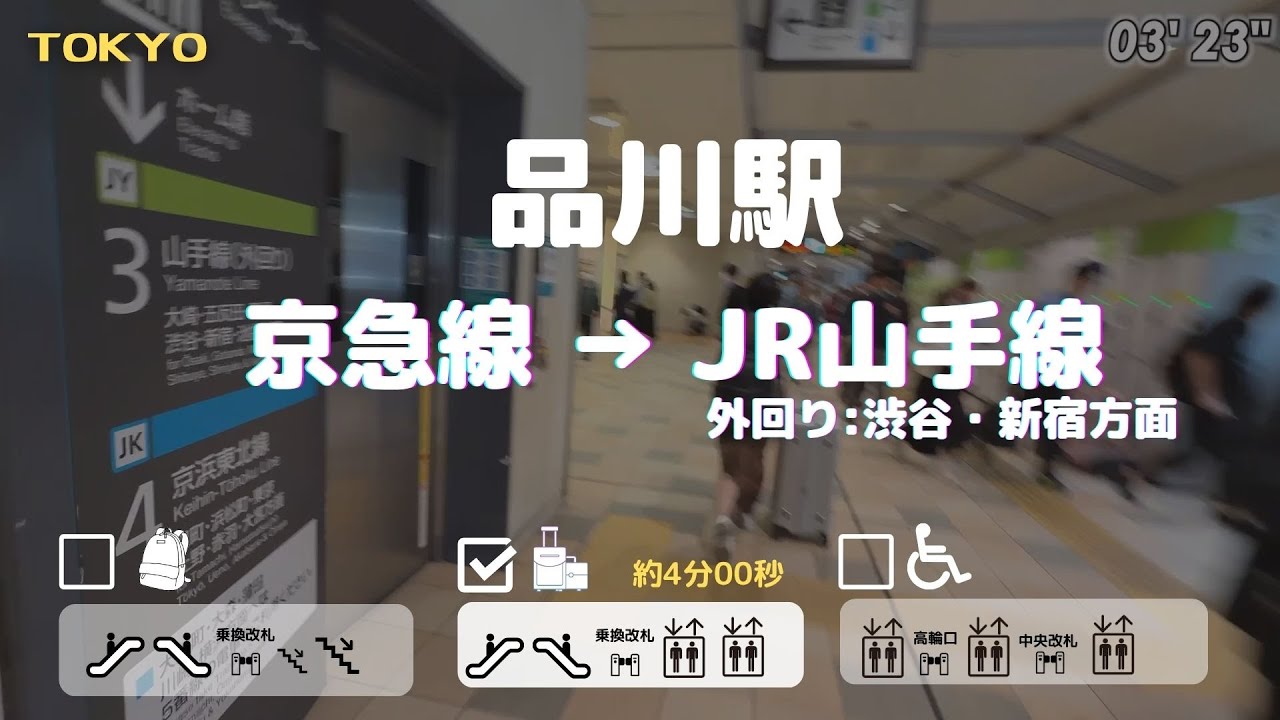 【品川駅】京急線から山手線（外回り）渋谷・新宿方面へ　==階段のない乗り換え==
