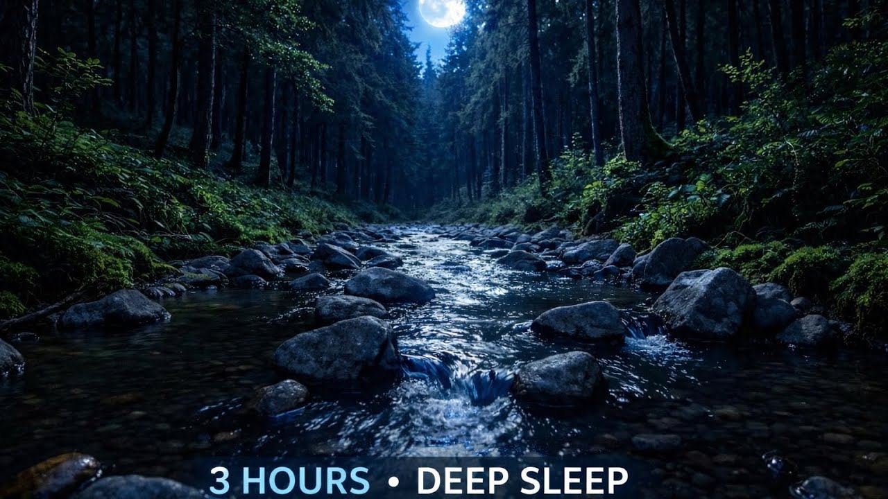 Deep Sleep Water Sounds 🌙 Moonlit Forest Stream (3 Hours) | Insomnia Relief & Calm Nature Ambience