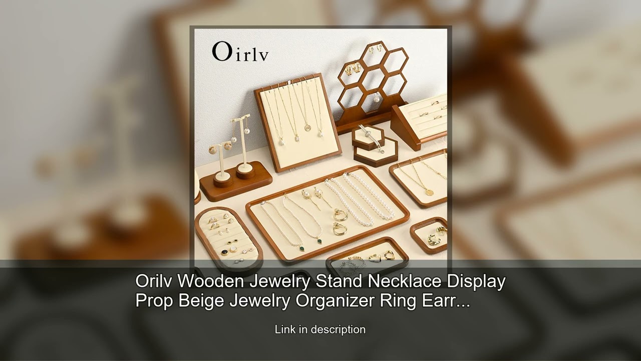 Orilv Wooden Jewelry Stand Necklace Display Prop Beige Jewelry Organizer Ring Earring Pendant R