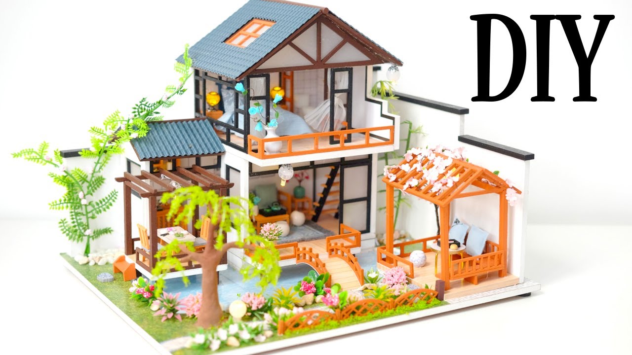DIY Miniature Dollhouse Kit || Bamboo Garden  - Garden Villa - Relaxing Satisfying Video