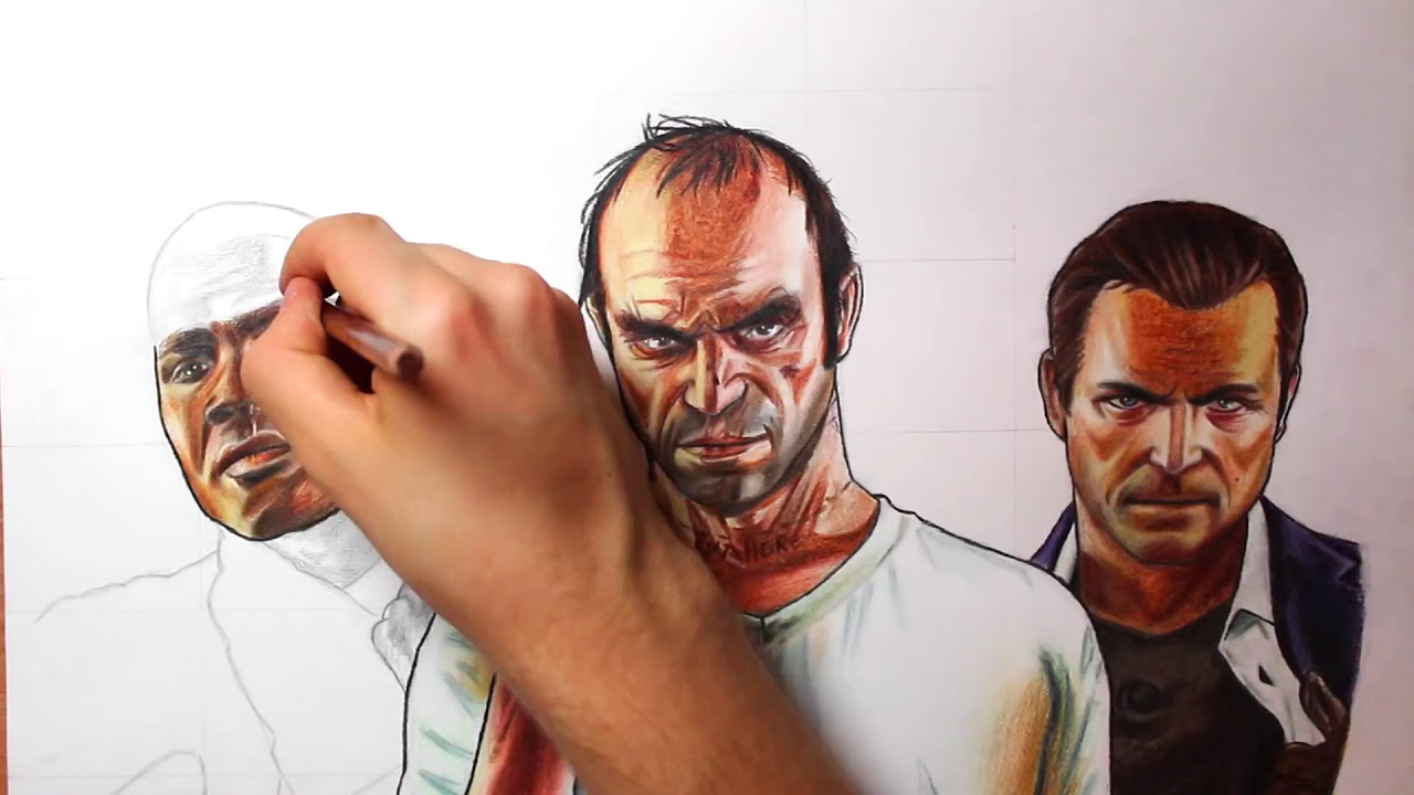 GTA V - Franklin, Trevor, and Michael Colored Pencil Drawing