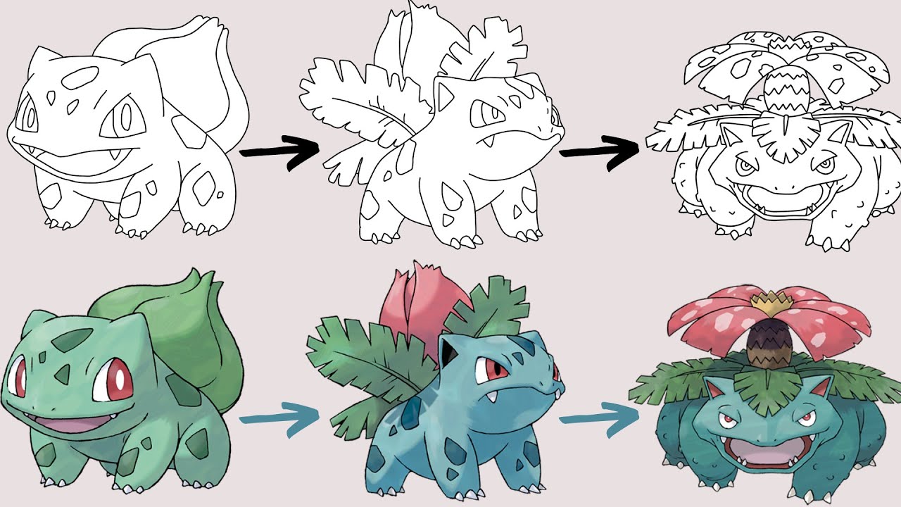 フシギダネ、フシギソウ、フシギバナの描き方 | ポケモンの進化