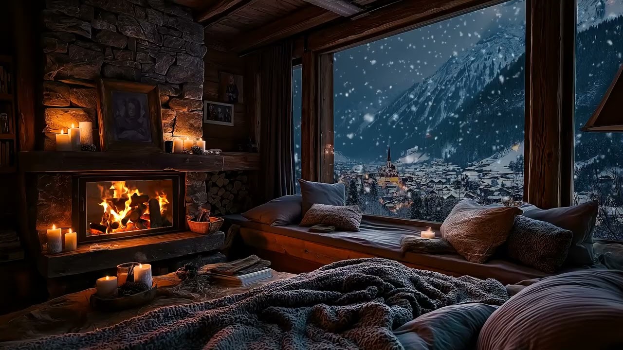 (No Ads) Winter Wind Beyond the Firelit Room | Deep Night Sleep Ambience