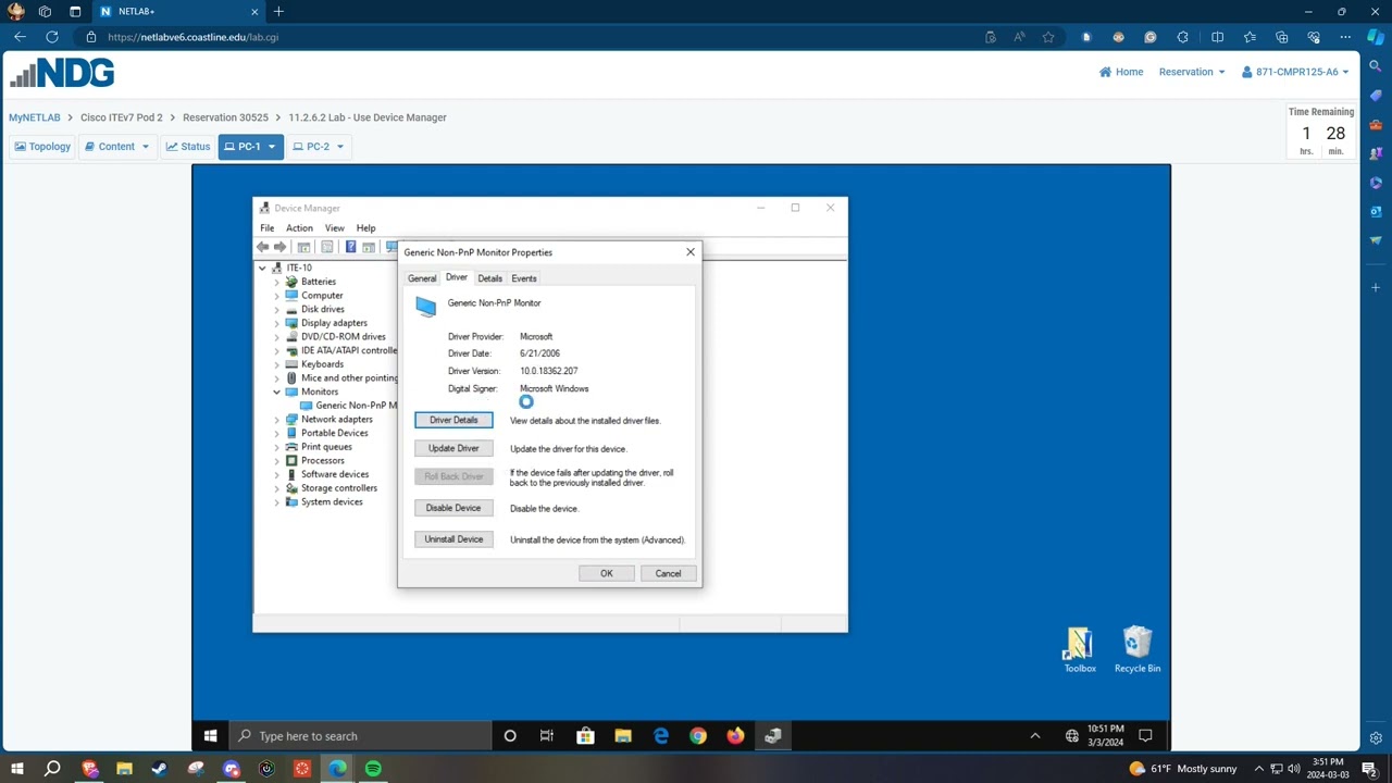 NetLab+: Cisco IT Essentials v7: Lab 11.2.6.2 - Use Device Manager