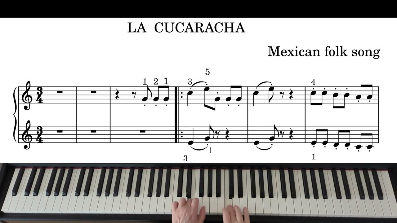 La Cucaracha - Slow Easy Piano Version with Sheets