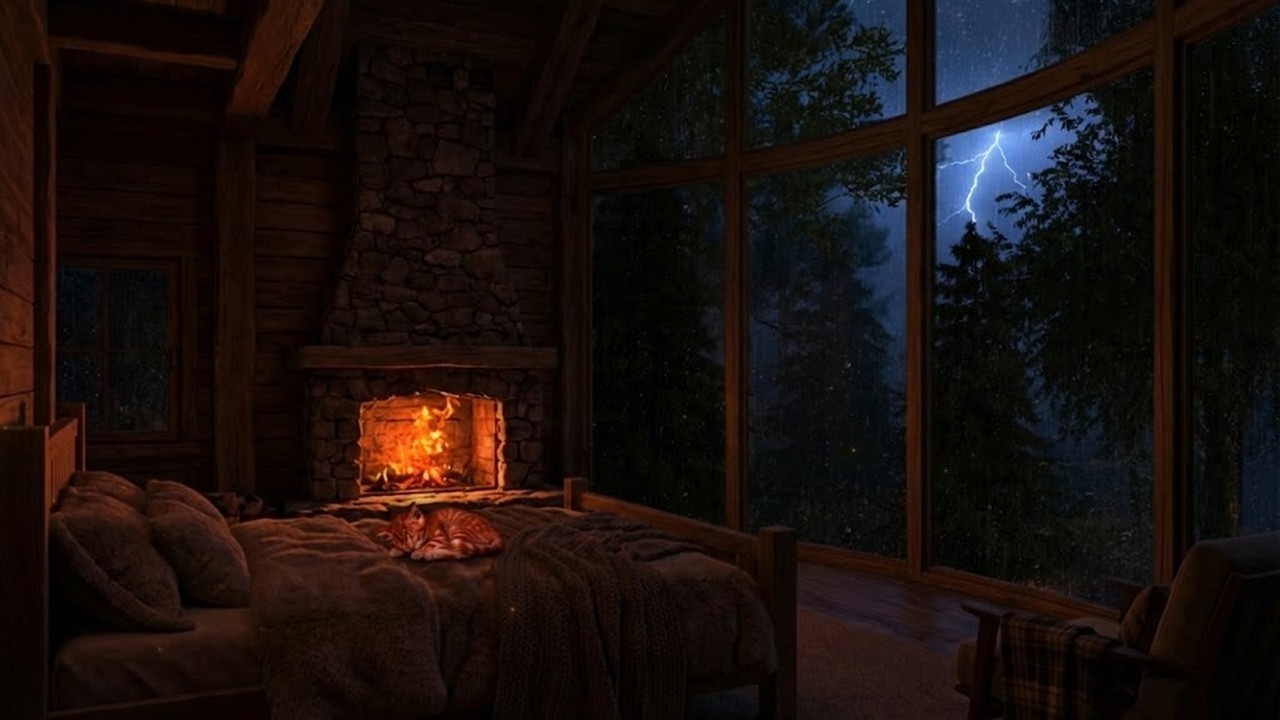 🔴 LIVE: Heavy Thunderstorm on Glass Roof Cabin 🔥🌧️ | Deep Sleep & Instant Calm (No Talking)