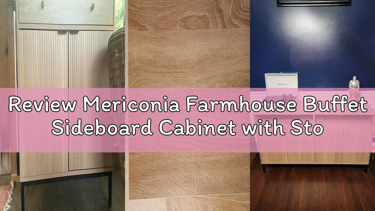 Review Mericonia Farmhouse Buffet Sideboard Cabinet with Storage, Fluted Coffee Bar with Doors and A