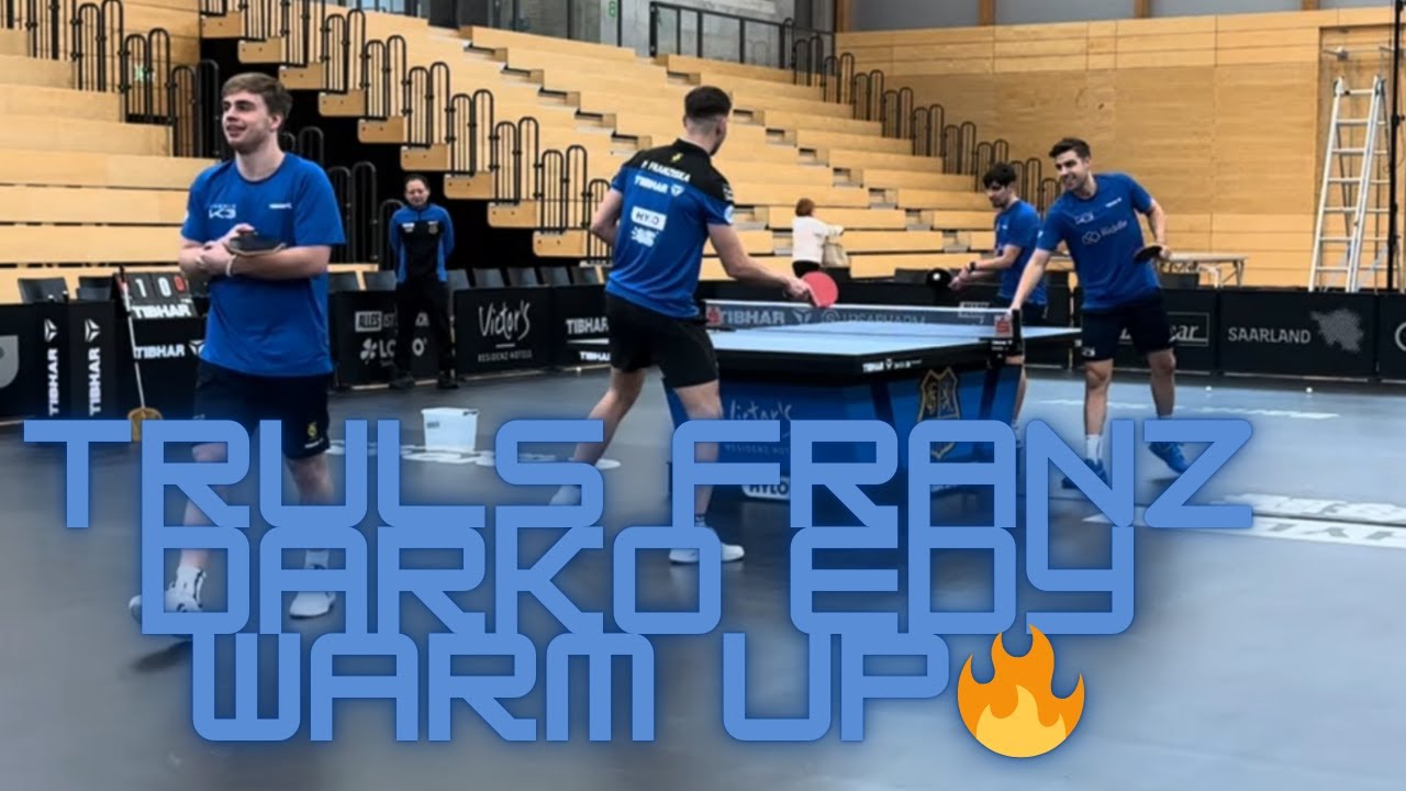 Truls Moregard, Patrick Franziska, Darko Jorgic and Edy Ionescu warming up before their CL Match 🔥