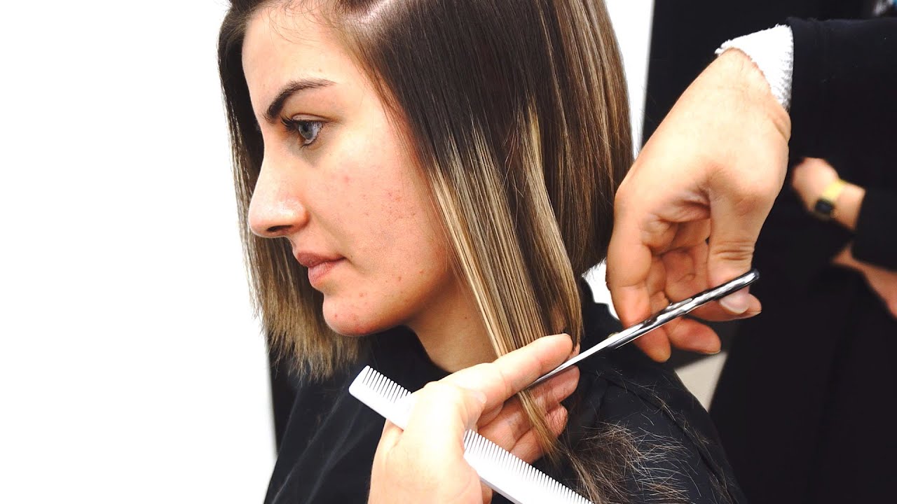 AMAZING HAIRCUT - SHORT BOB BLONDE HIGHLIGHTS - LONG TO SHORT