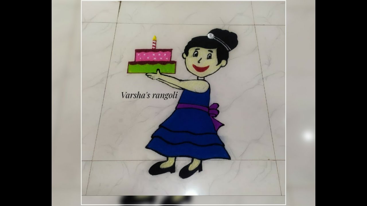 Birthday special cute rangoli design | beautiful & creative cartoon rangoli | animated rangoli