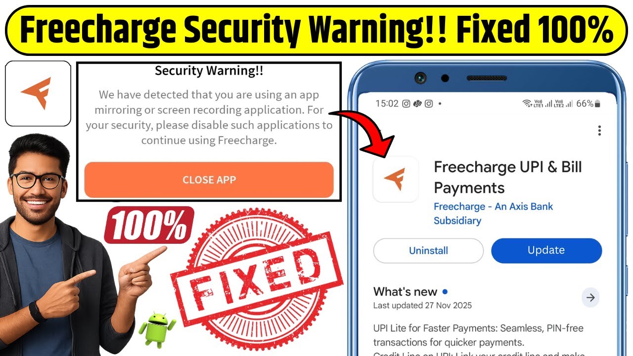 Freecharge Security Warning!! Problem Fixed on Android | Freecharge Security Warning Auto Close Fix