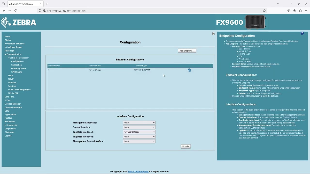 Zebra FX9600 RFID Reader:  Keyboard Wedge Demo