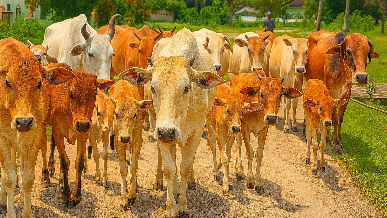 Puluhan Kerumunan Gembala Sapi Lucu Berlarian Di Ladang Warga Menyelusuri Jalan Pasar Melaju Kandang