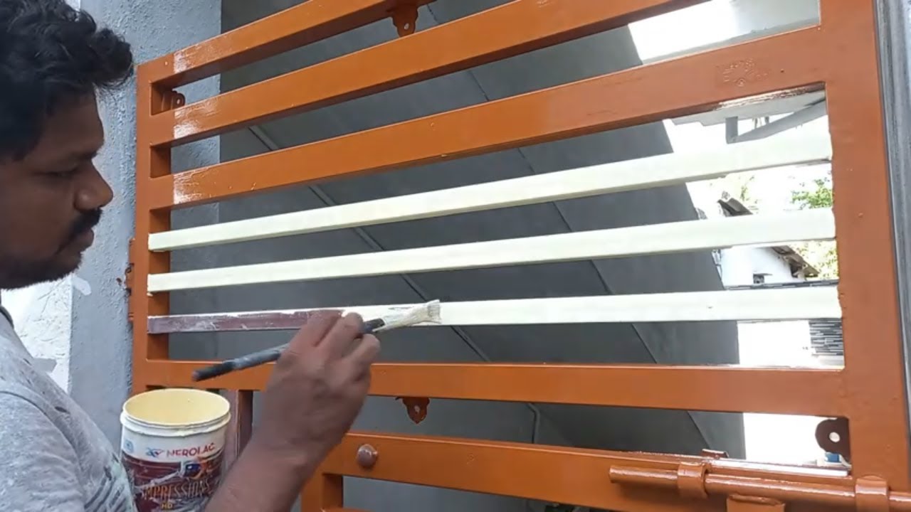 how to paint a gate with brush/how to apply the enamel nerolac golden brown paint in gate/ nerolac