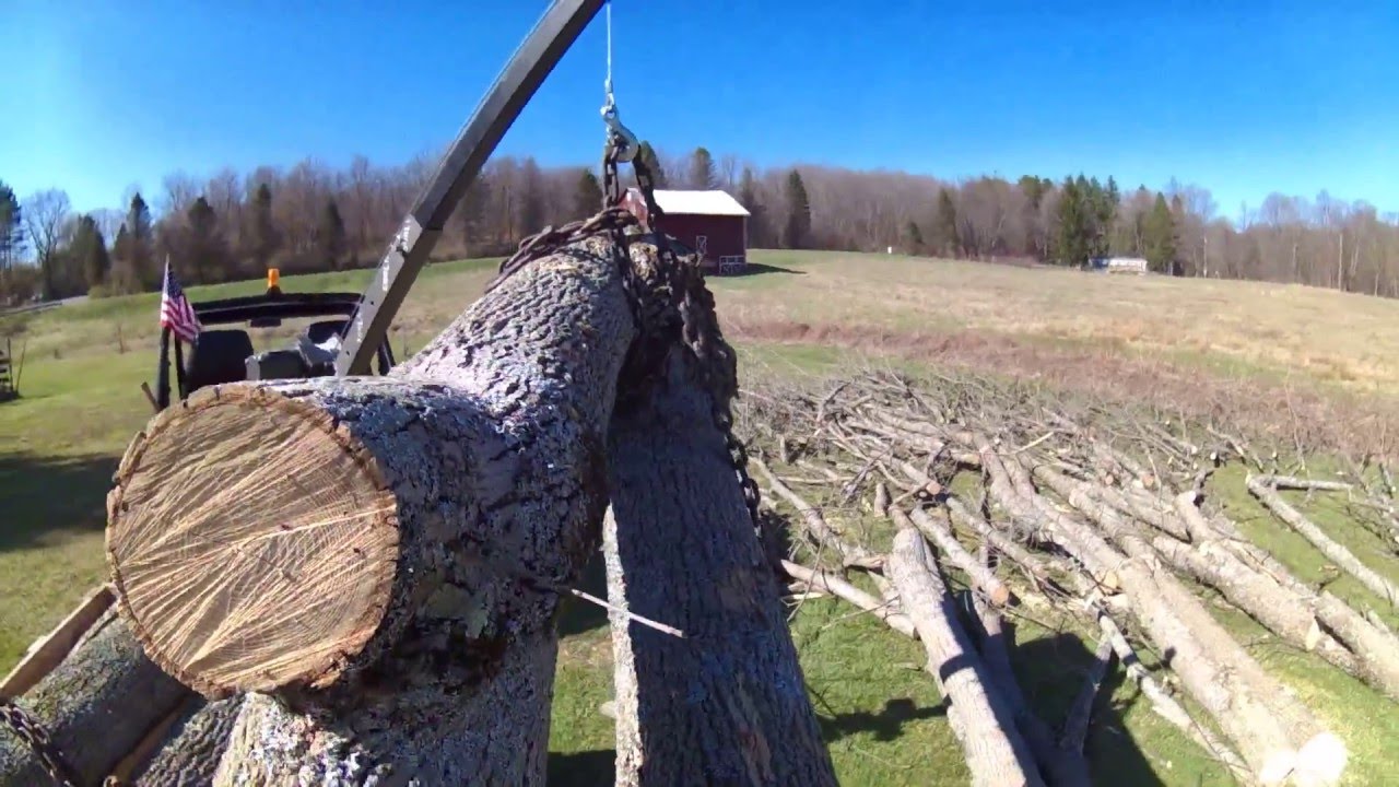 PUSHED BEYOND ITS LIMITS- LOADING MONSTER LOGS WITH HARBOR FREIGHT ATV WINCH AND PICKUP TRUCK CRANE