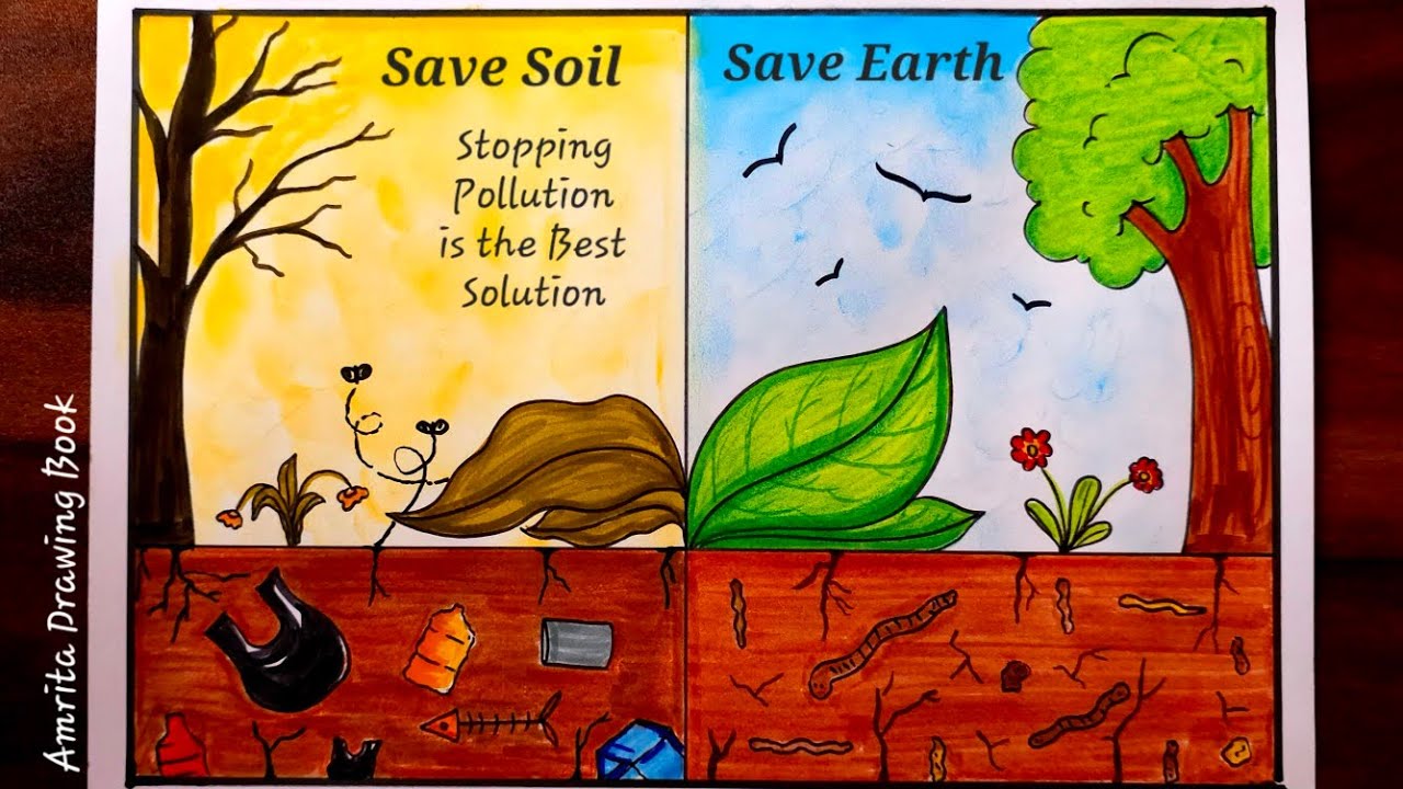 Soil Pollution Drawing | Save Soil Drawing Easy | Environmental Pollution | Land Pollution Drawing