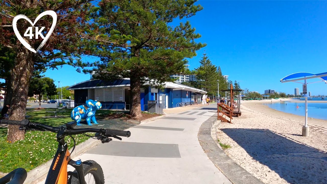 4K Bike Ride - Ocean Views, Blue Sky & Green Grass - Gold Coast Australia - Virtual Treadmill Bike