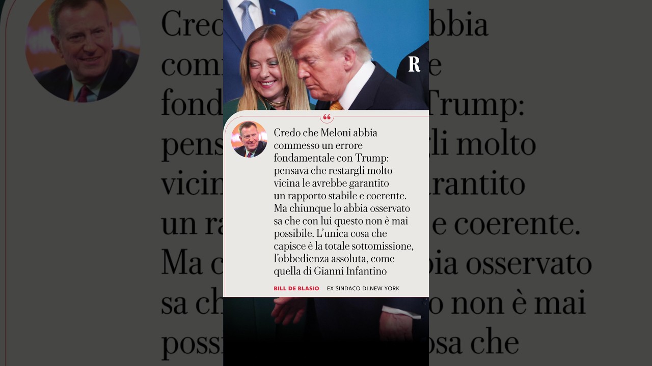 L'ex sindaco di New York Bill De Blasio torna sul rapporto Trump-Meloni