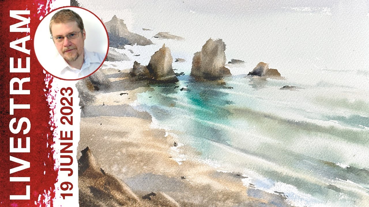 Прямая трансляция, понедельник, 29: Прайя-да-Урса, Синтра, Португалия (Урок по акварельному морск...