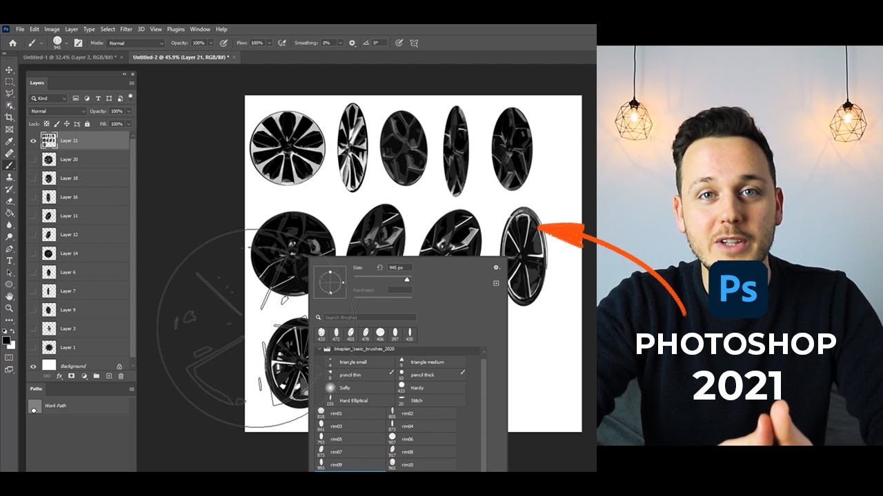 СОВЕТЫ PHOTOSHOP 2021: как добавить диски/колеса к эскизам автомобилей!