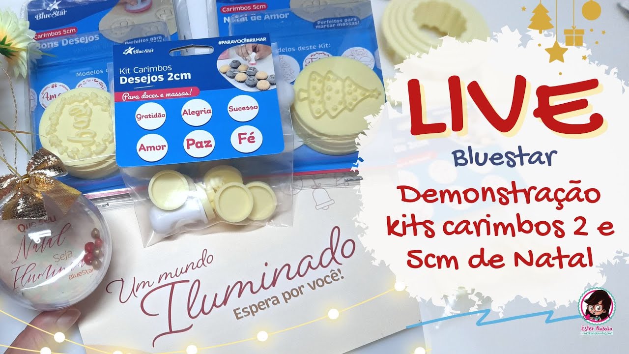 LIVE demonstração Lançamentos Bluestar Natal 2022 kit carimbos 2 e 5cm