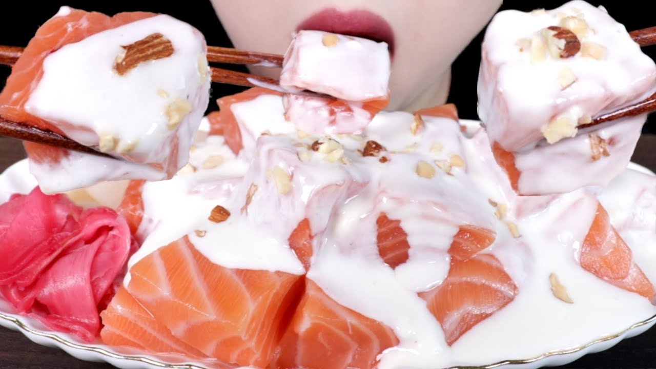 ASMR 요거트 소스 큐브 연어 리얼사운드 먹방