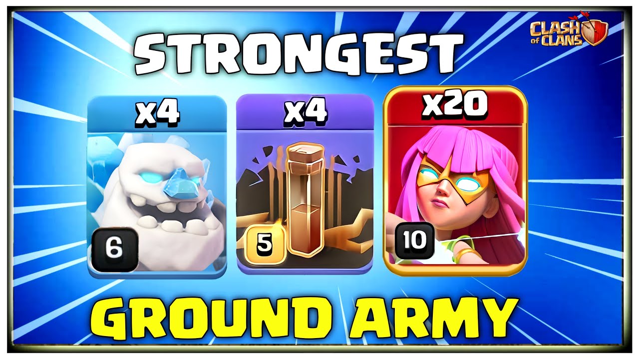 Th14 Strongest Ground Army!! 4 Ice Golem + 4 Earthquake + 20 Super Archer | Best Th14 Attack - Coc