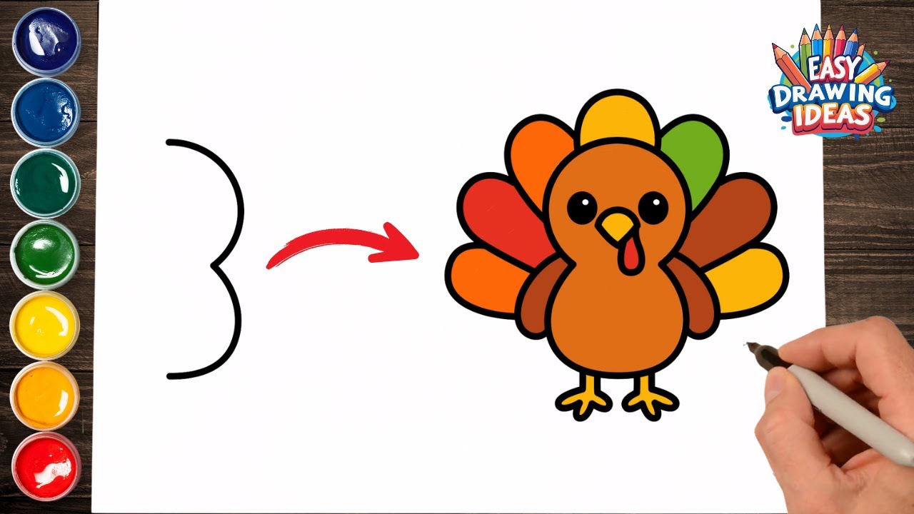 How to Draw a Cute Turkey from Number 3 🦃 Easy Thanksgiving Drawing for Kids