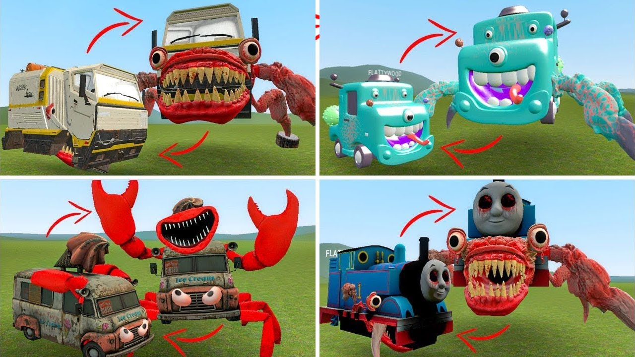 EVERYTHING TURNED INTO MONSTERS:ICECREAM CRAB, CAR CARTOON EATER, EATERCRAB THOMAS...in Garry's Mod!