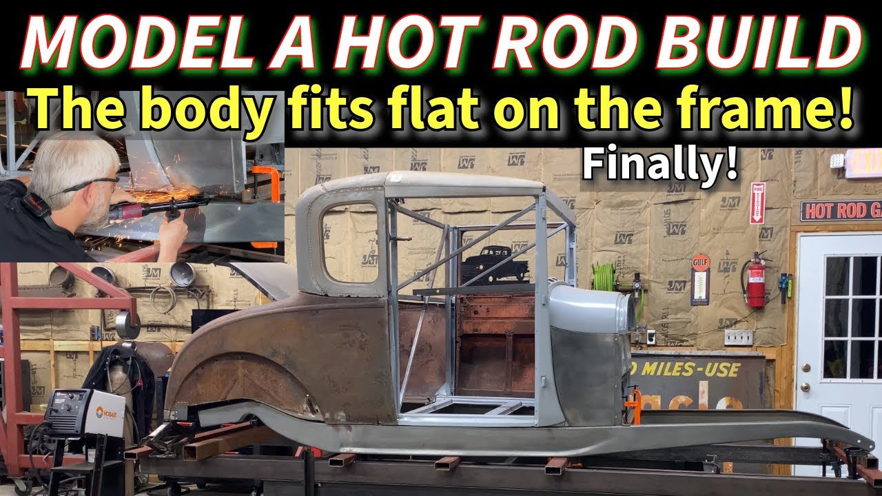 Finally got the Model A sitting flat on the 32 frame! Hemi Hot Rod Build! Cowl modifications begin!